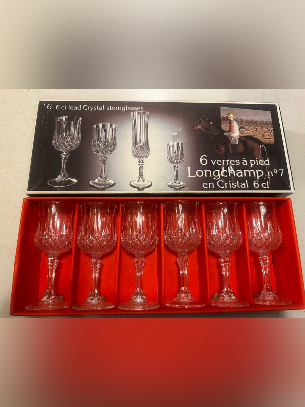Longchamp Clear Cut Crystal Wine Glasses Set of 6
